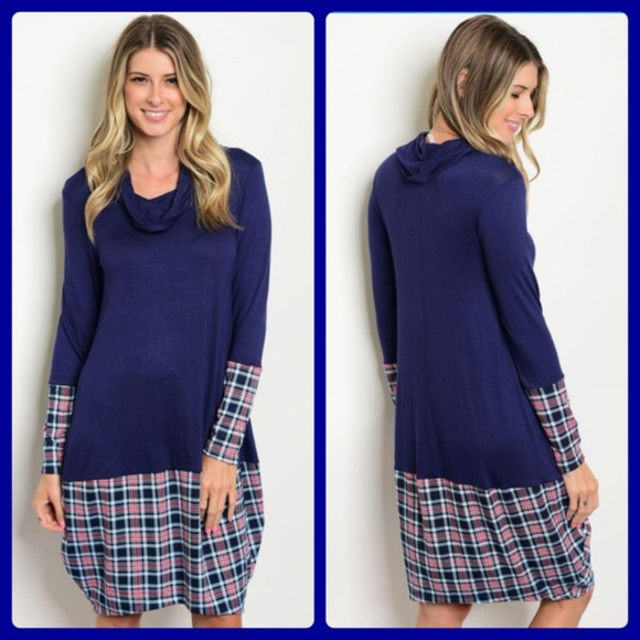 CELESTE Dresses & Skirts - *HP* 4/24/19 CELESTE PLAID COWL NECK DRESS(L)